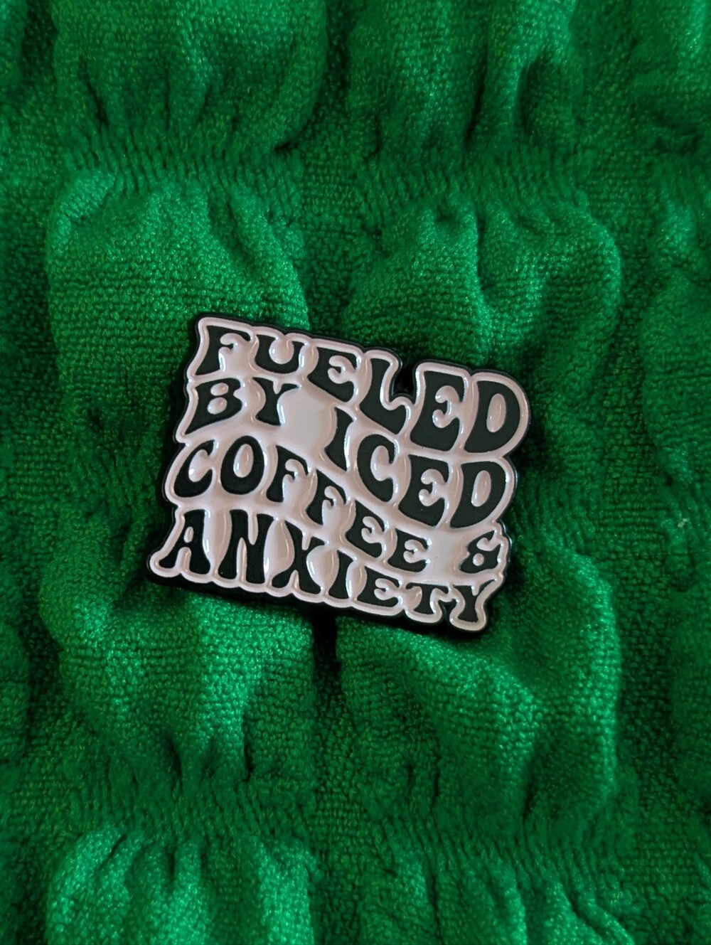 Fueled By Iced Coffee & Anxiety Tan & Brown Enamel Pin